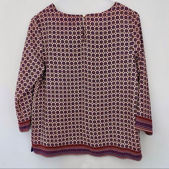 Vintage medallion print burgundy/beige/navy top - Picture 4 of 4
